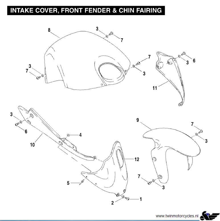 INTAKE COVER, FRONT FENDER & CHAIN FAIRING 